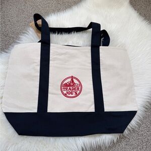 Traders Joes: Cream and Dark Blue Tote Bag—Brand new